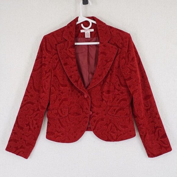 Nine‎ West Nine & Company Red Floral Felt Blazer Size 12 Rayon Polyester - Picture 1 of 9